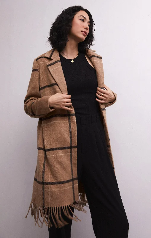 Soft Style Ynez Fringed Plaid Coat