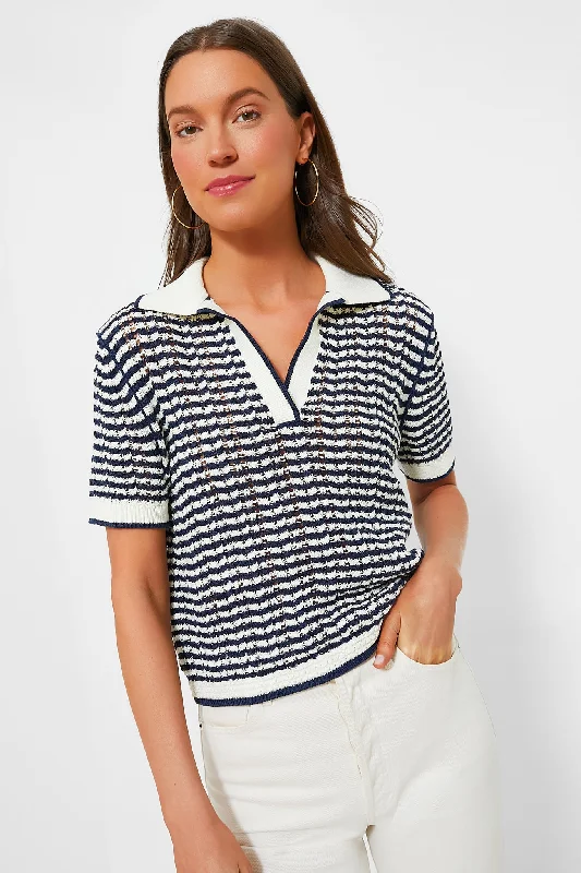 Cozy Sweaters Midnight Stripe Short Sleeve Polo