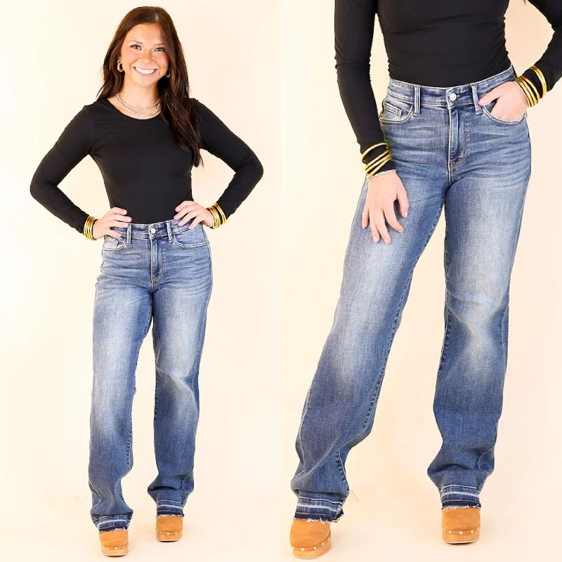 Simple Elegance Judy Blue | Effortless Appeal Mid Rise Dad Jean with Release Hem in Dark Wash