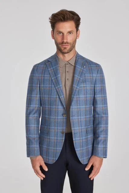 Urban Comfort Jack Victor Midland Blue Plaid Wool Blazer