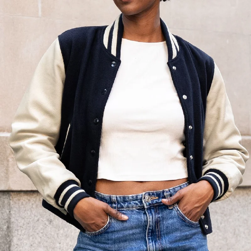 Elegant Fit Varsity Jacket | Navy