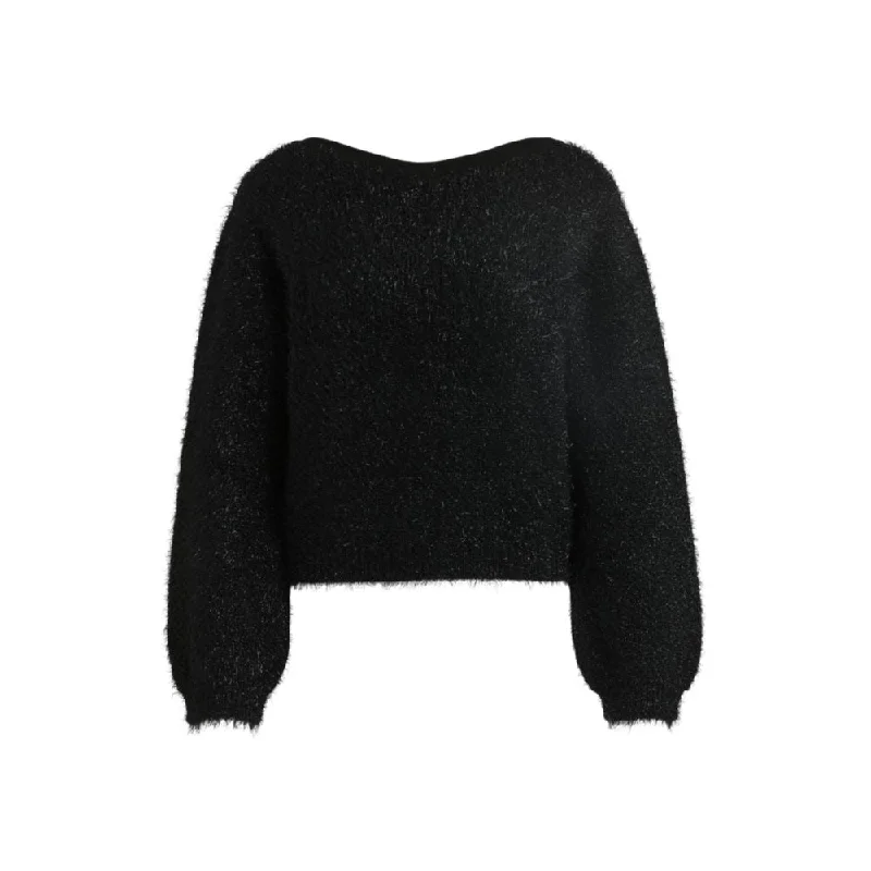 Effortless Outfits Fluffy slim-fit sweater with rear bow detail