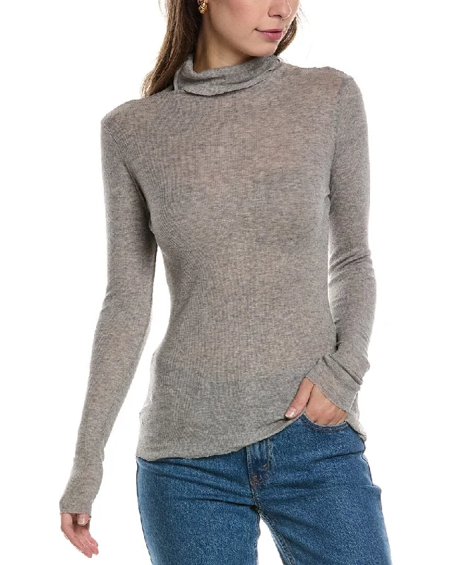 Soft Style James Perse Rib Funnel Neck Cashmere-Blend Top