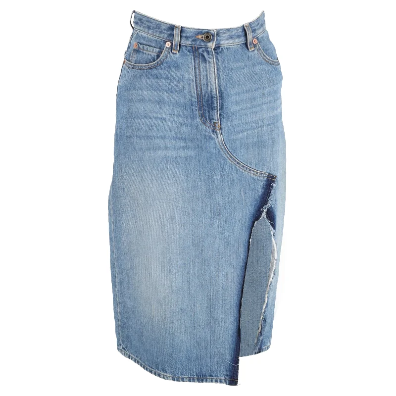 Simple Style Valentino Side Slit Denim Skirt in Blue Cotton Denim