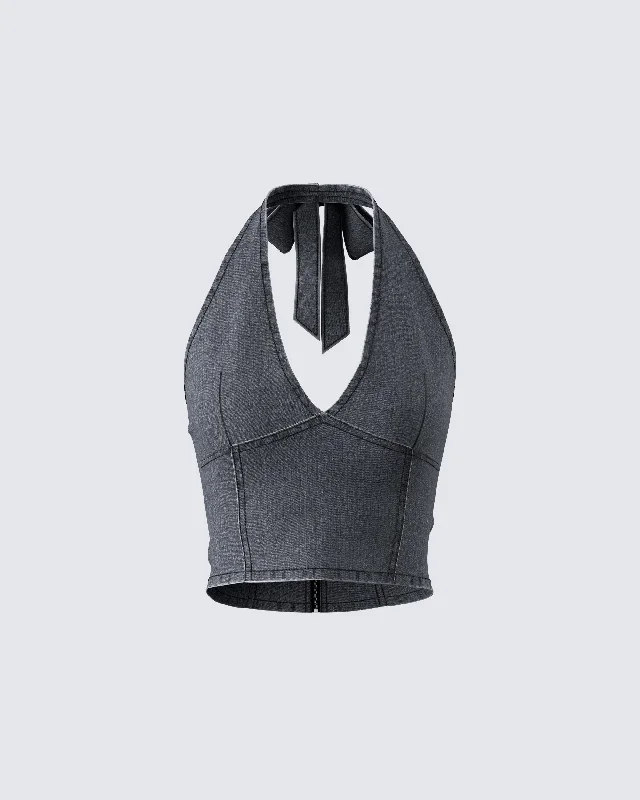 Soft Wear Ismay Black Denim Halter Top