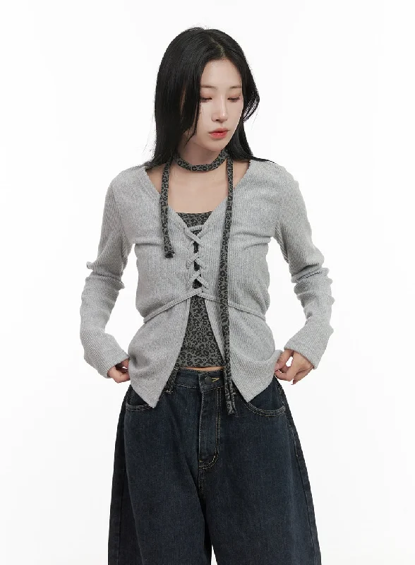 Versatile Style Slim-Fit X-Strap V-Neck Cardigan CD404