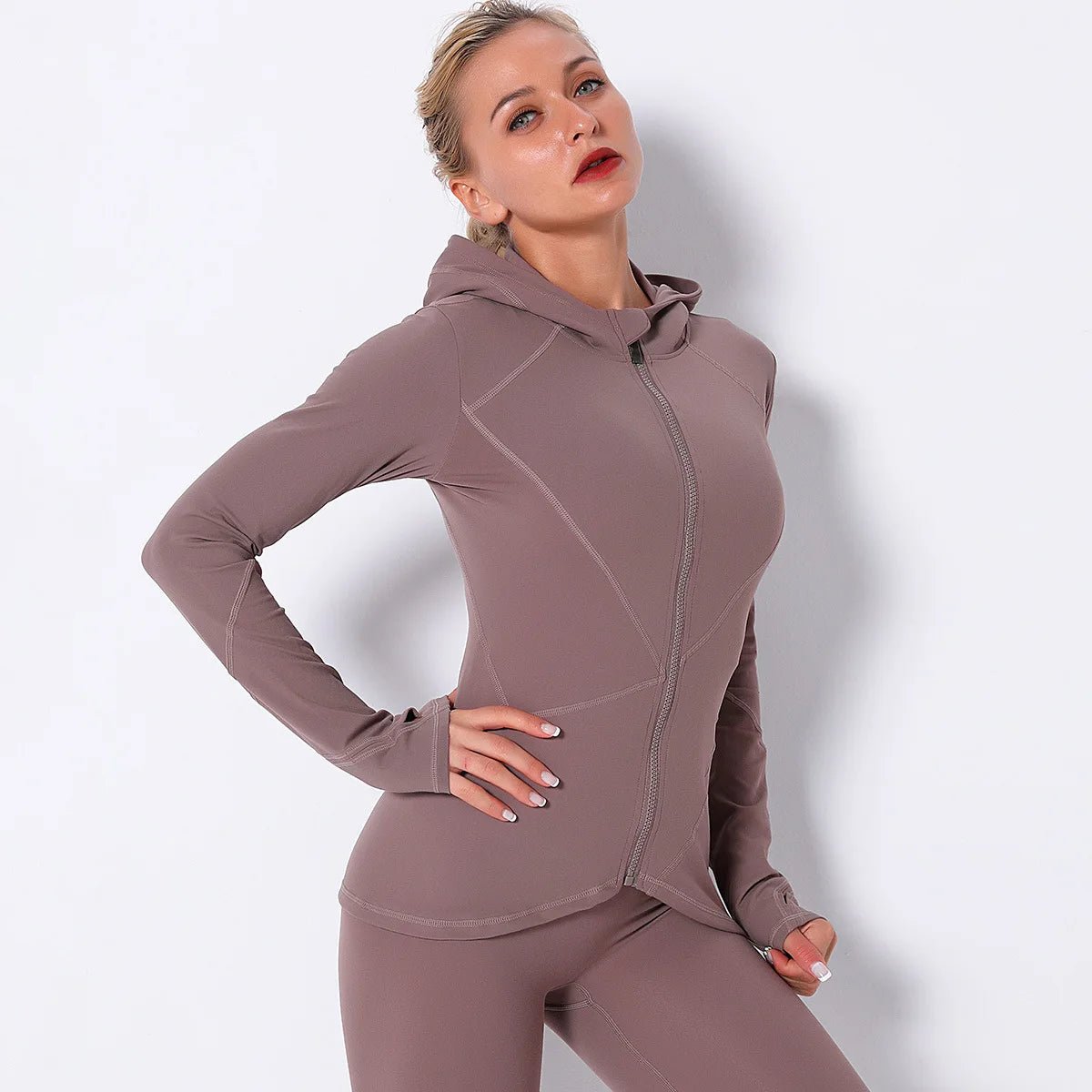 Comfort Fit Women Autumn Zipper Design Long Sleeve Gym Fitness Running Jogger Outfit With Hood