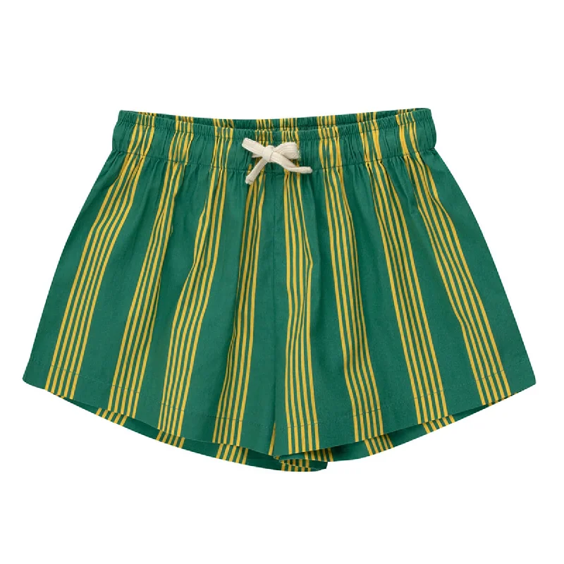 Breathable Comfort Fine Lines Shorts in Deep Green / Yellow by Tinycottons - Last One In Stock - 8 Years