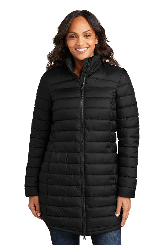 Effortless Outfits Port Authority Womens Horizon Water Resistant Full Zip Long Puffy Jacket - Deep Black