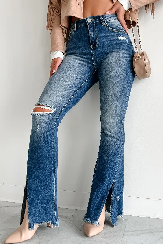 Soft Layers Cassius High Rise Split Hem Risen Flare Jeans (Dark)