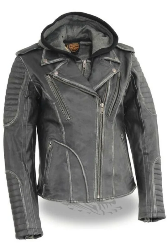 Effortless Dressing Ladies Distressed Jacket with Hood #2516