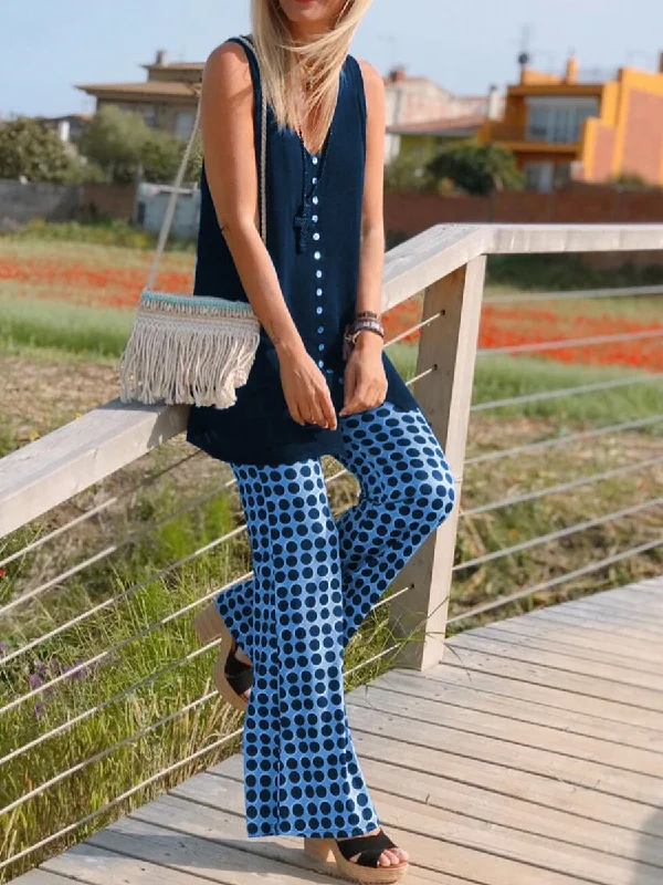 Trendy Wear Casual Loose Sleeveless Polka Dot Two-piece Suit