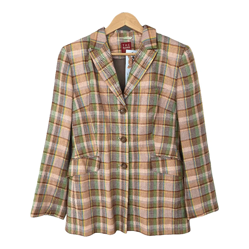 Cozy Apparel The Barn 100% Linen Jacket Pink and Green Check UK Size 44 (UK Size16/18