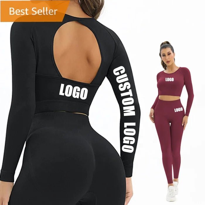 Comfortable Sweaters Women's Workout 2 Piece Outfits Seamless High Waist Yoga Leggings Running Sports Long sleeve Crop Top gym fitness sets