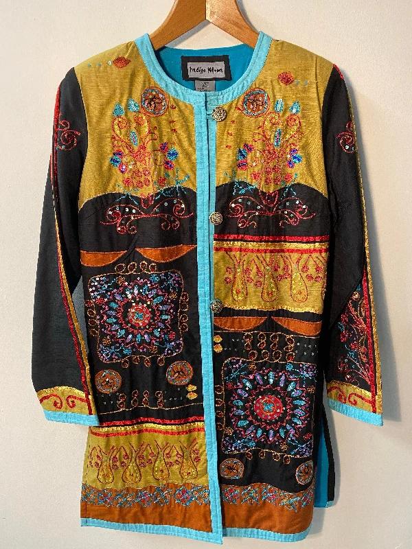 Cozy Chic Wear BNWT Indigo Moon Jacket Multicoloured Embroidered Sequinned Size XS UK10