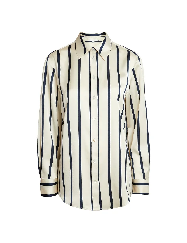 Breathable Comfort Satin Striped Collared Button Through Shirt