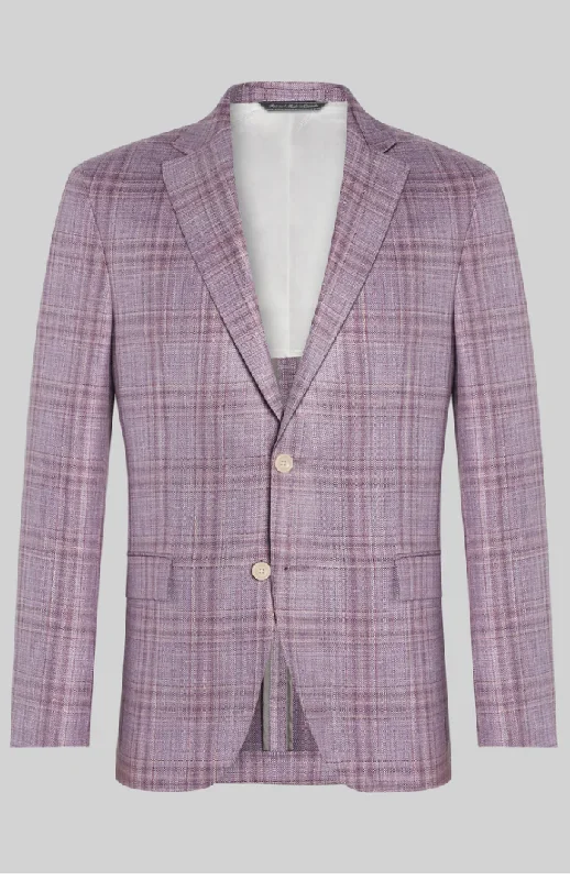 Versatile Comfort Jack Victor Midland Plaid Wool, Silk, and Linen Lavender Blazer