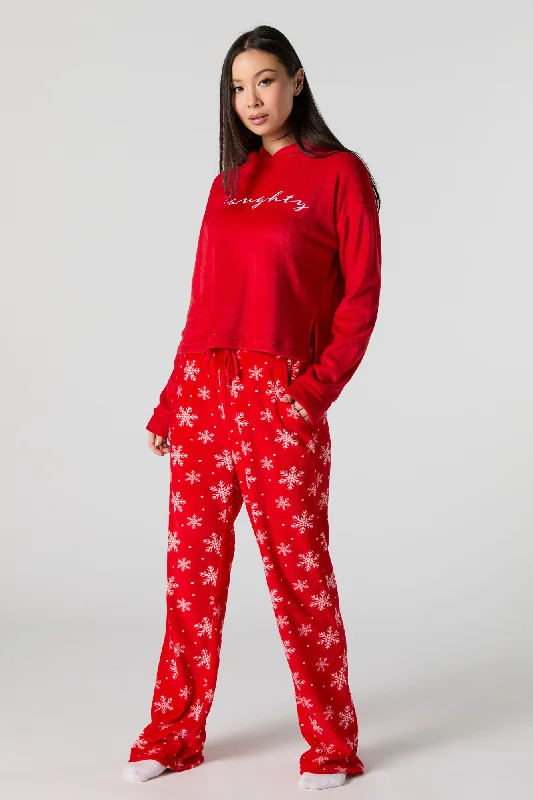 Breezy Style Christmas Print Plush Pajama Bottom