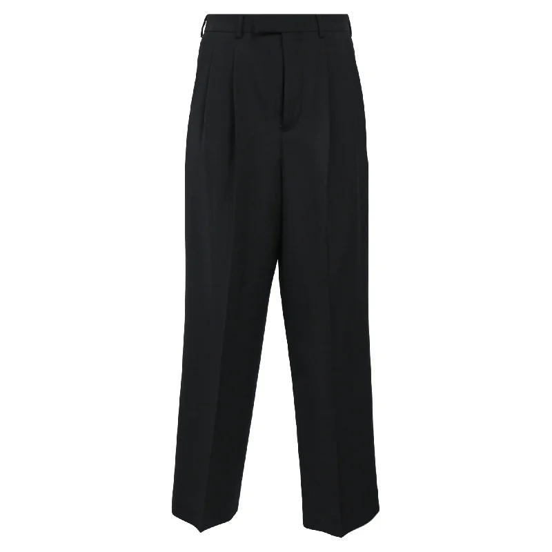 Weekend Comfort Celine Double-Pleated Margaret Pants in Black Wool