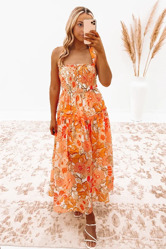 Easygoing Style Charlotte Midi Dress Orange Floral