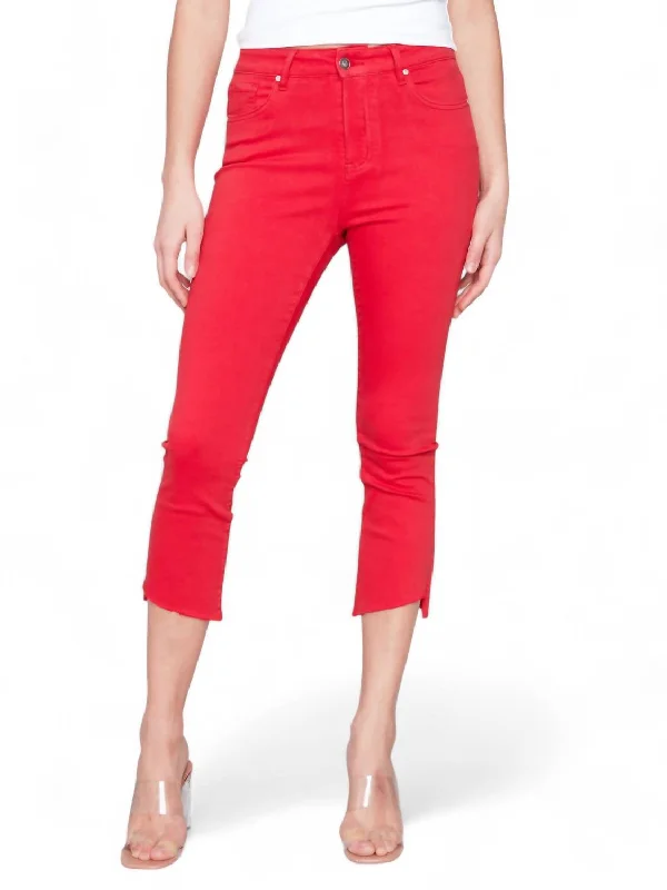 Minimal Comfort Cropped Bootcut Twill Pants With Asymmetrical Hem In Cherry