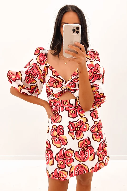 Easy Chic Cut Out Mini Dress Bold Floral Pink