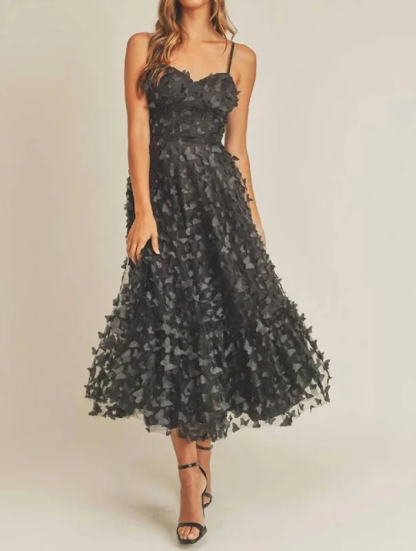 Relaxed Fashion Ember Butterfly Midi Dress In Black