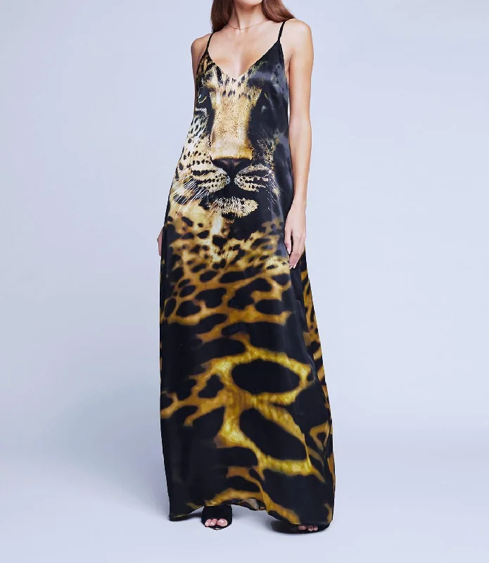 Weekend Comfort Kayla Maxi Dress In Black Multi Leopard Face