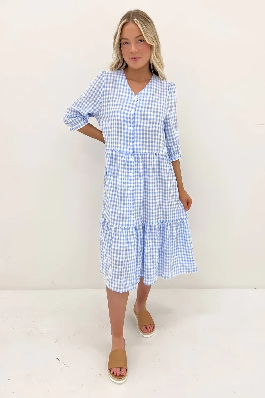 Weekend Wear Kaylah Midi Dress Blue Gingham