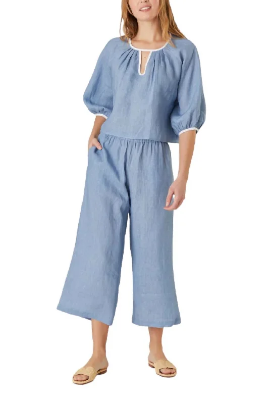 Simple Comfort Linen Travel Pants In Chambray