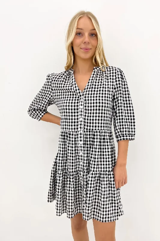 Cozy Chic Wear Mallory Mini Dress Black Gingham