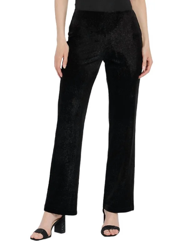 Weekend Style Metallic Foil Velvet Pants In Black