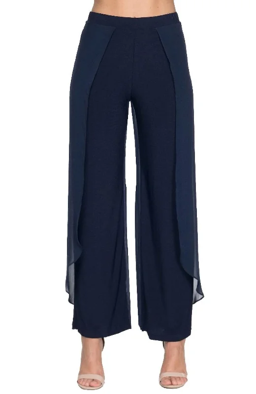 Cozy Fashion Pants With Chiffon Drapes In Navy