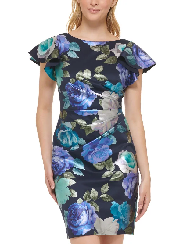 Stylish Jackets Petites Womens Floral Mini Sheath Dress