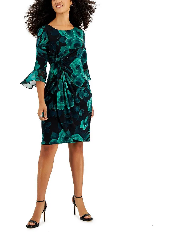 Cozy Layers Petites Womens Jersey Floral Sheath Dress