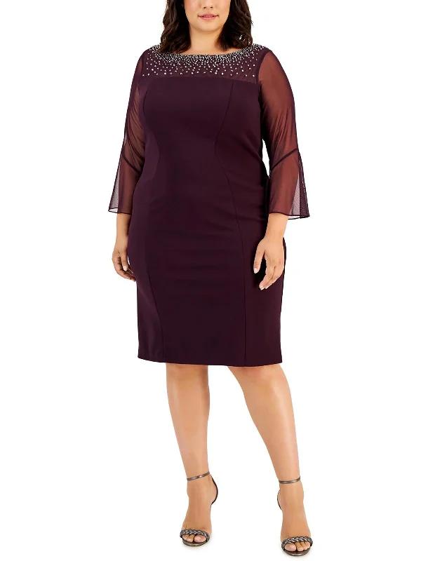 Smart Comfort Wear Plus Womens Illusion Knee Sheath Dress