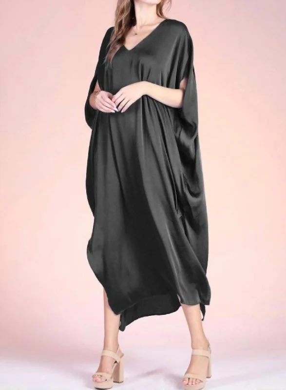 Soft Looks Silk Look Caftan In Black