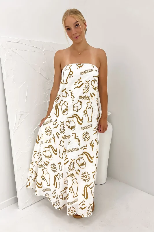 Cozy Outfit Sloane Maxi Dress White Tan Aztec Vase