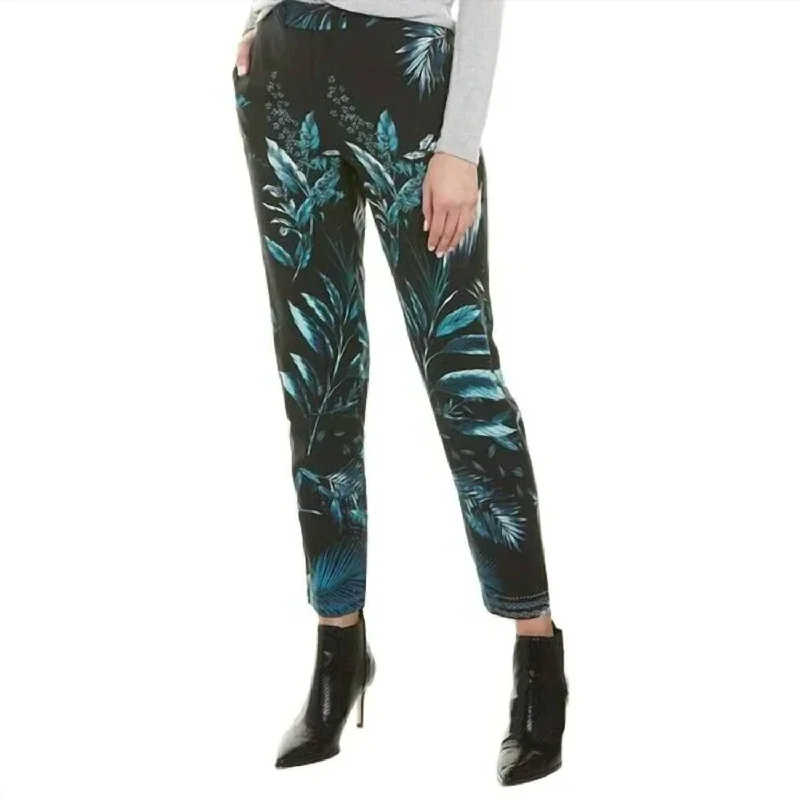 Warm Comfort Taja Tropical Print Pant In Blue Black