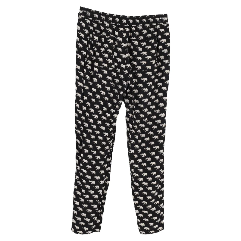 Relaxed Fashion Weekend Max Mara Elephant Print Straight Leg Pants in Black Silk