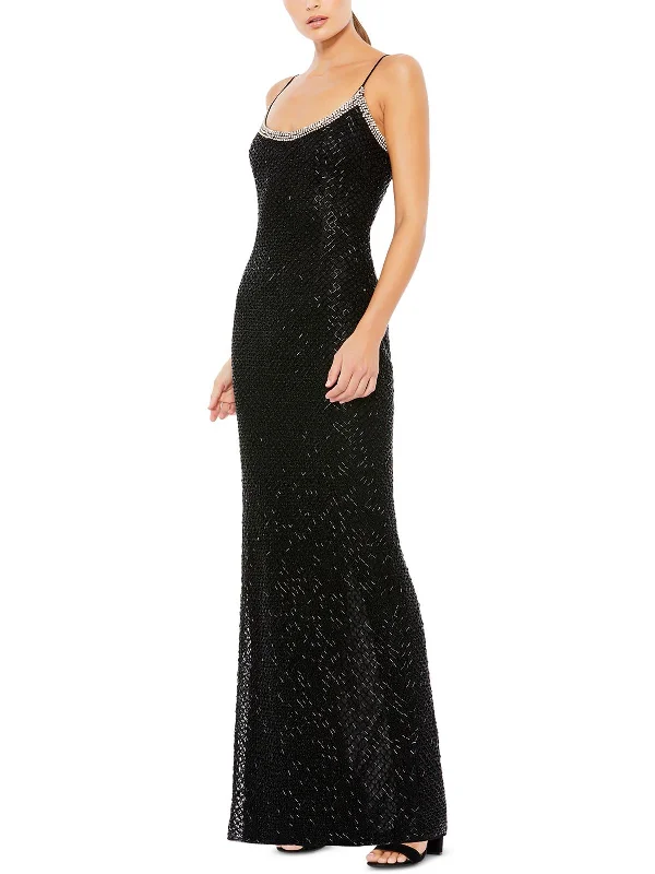 Stylish Ease Womens Mesh Embellished Evening Dress