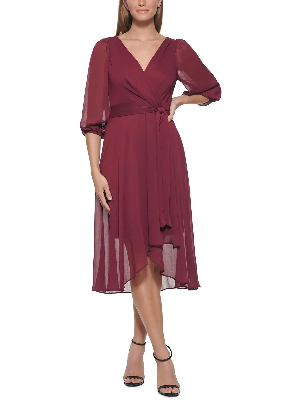 Warm Wear Womens Sheer Midi Fit & Flare Dress