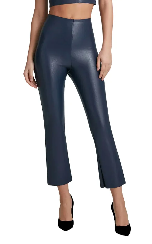 Breathable Style Faux Leather Crop Flare Legging In Navy