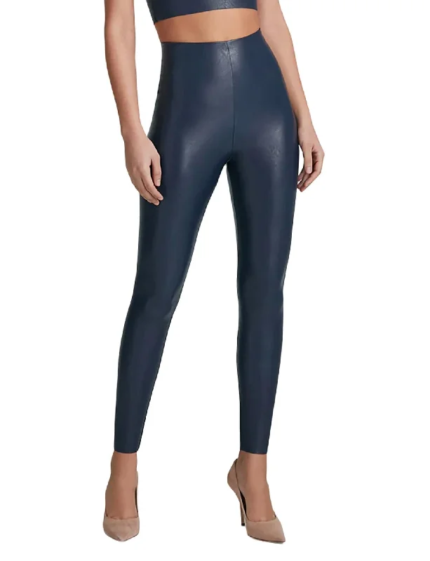 Soft Comfort Faux Leather Legging In Navy