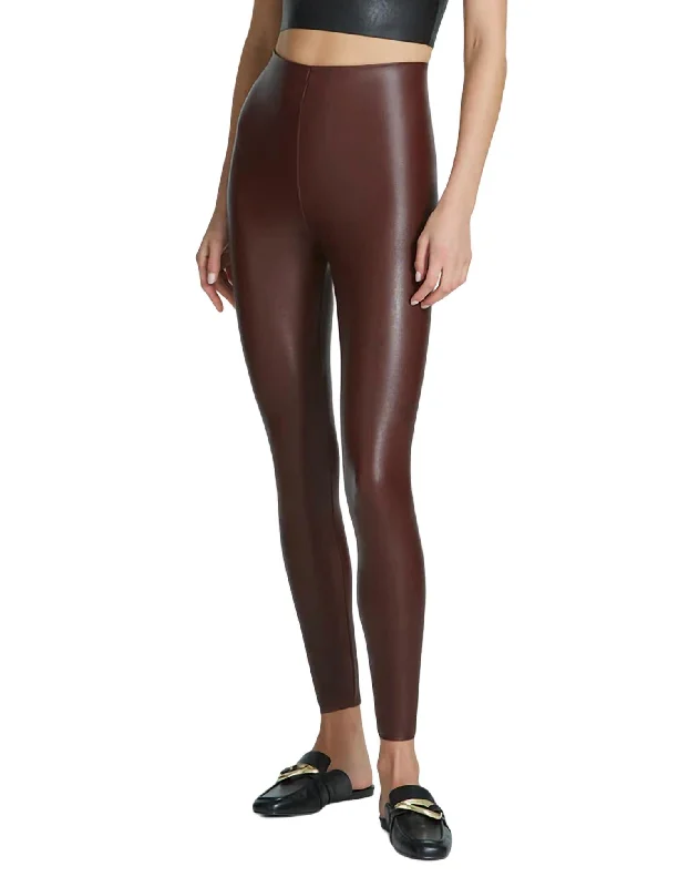 Simple Comfort Faux Leather Legging In Oxblood